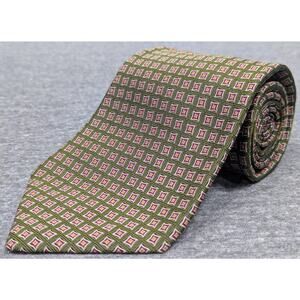 POLO RALPH LAUREN Mens Tie - Green, Geometric, 100% Silk, Hand Made